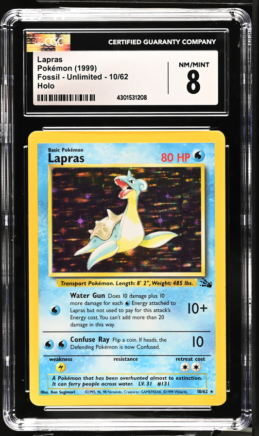 1999 POKEMON FOSSIL #10 LAPRAS HOLO - CGC 8 NEAR MINT-MINT