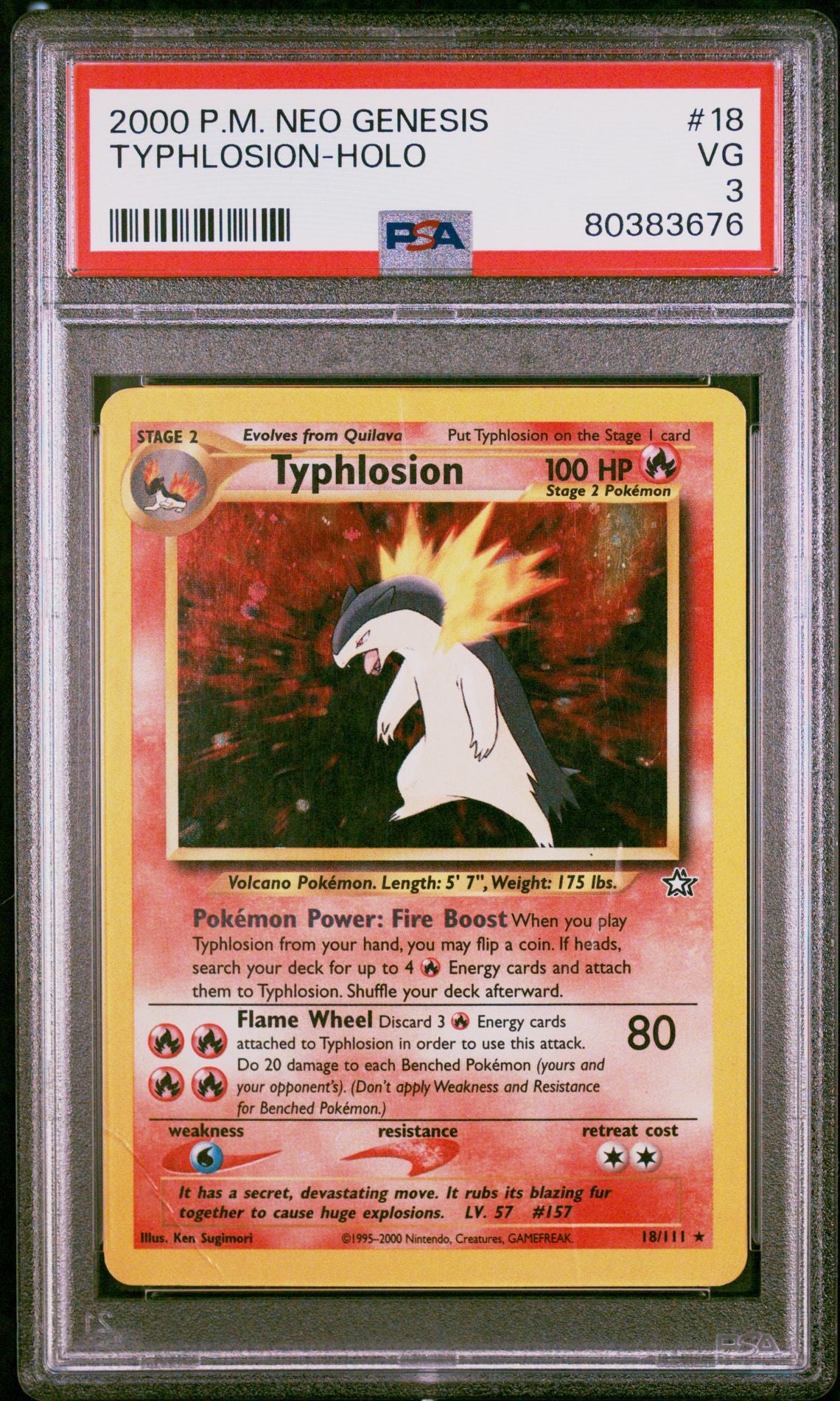 2000 POKEMON NEO GENESIS 18 TYPHLOSION-HOLO - PSA 3 VERY GOOD