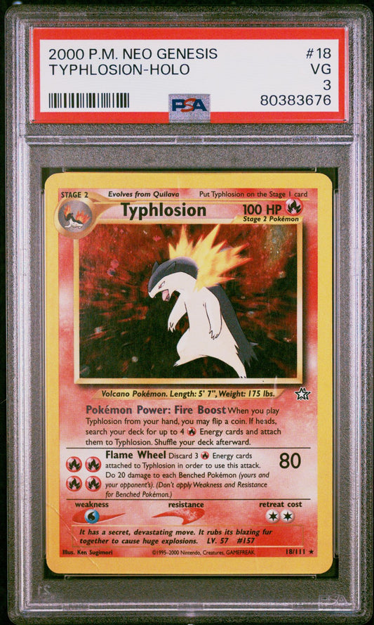 2000 POKEMON NEO GENESIS 18 TYPHLOSION-HOLO - PSA 3 VERY GOOD