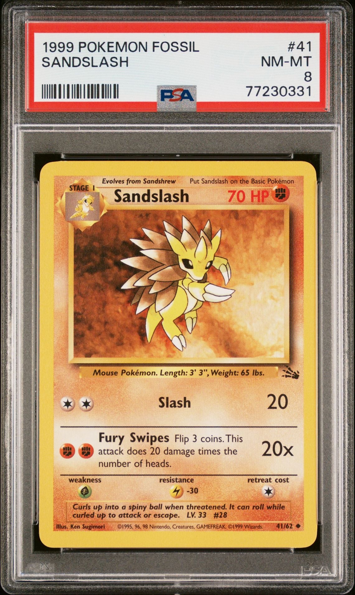 1999 POKEMON FOSSIL #41 SANDSLASH - PSA 8 NEAR MINT-MINT