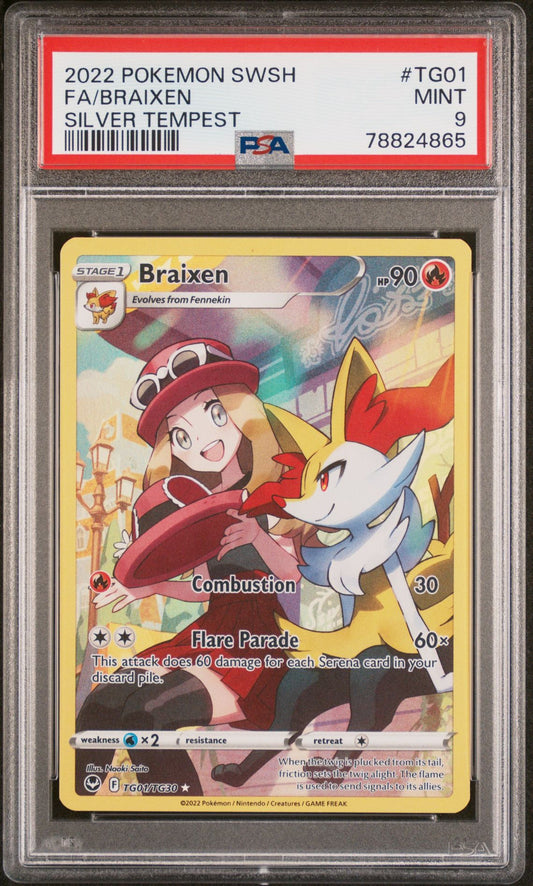 2022 POKEMON SWORD & SHIELD SILVER TEMPEST TG01 FULL ART/BRAIXEN - PSA 9 MINT