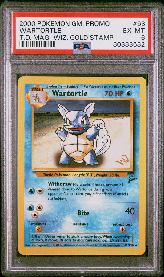 2000 POKEMON GAME PROMO #63 WARTORTLE TOP DECK MAGAZINE W/WIZARDS GOLD STAMP - PSA 6 EX-MT