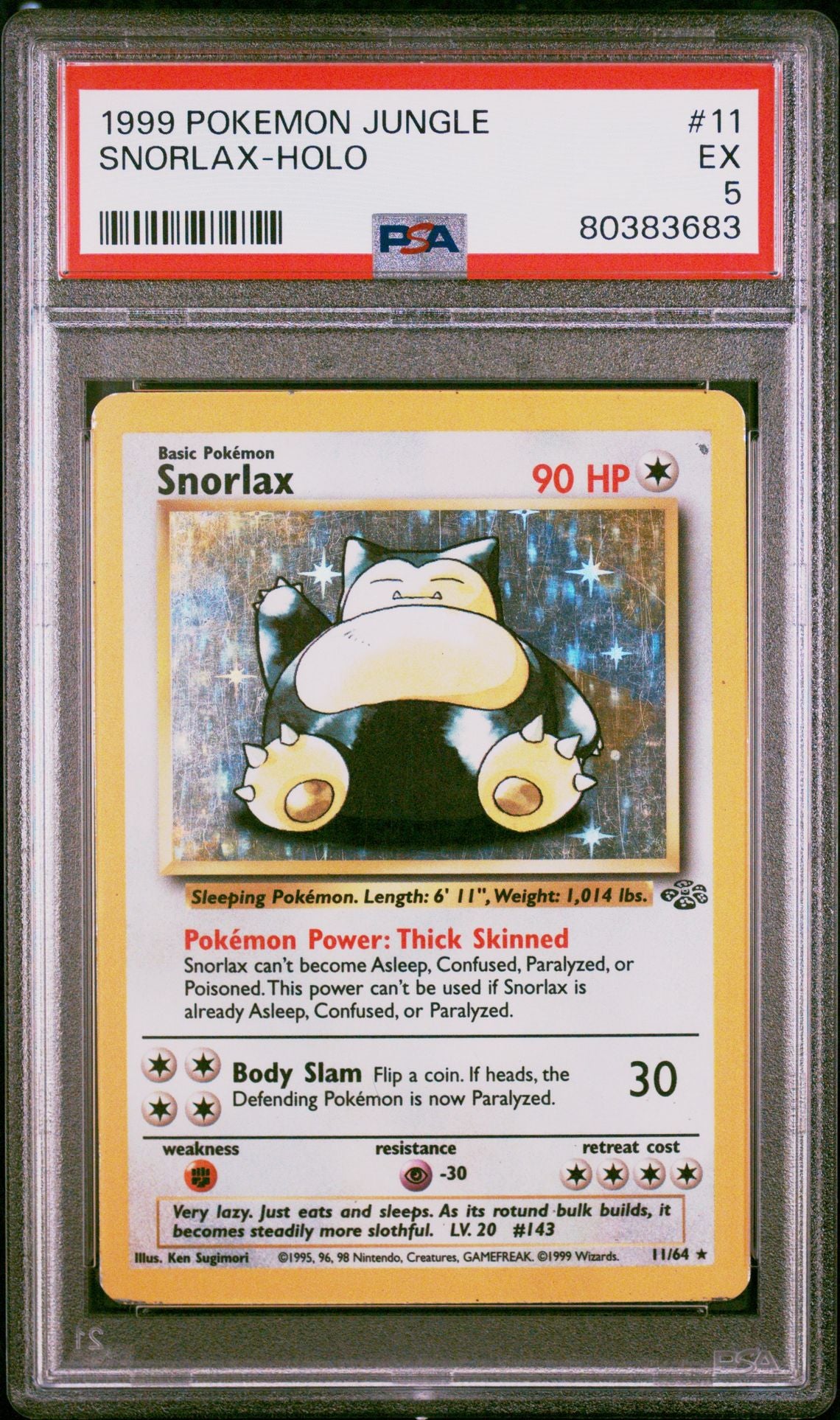 1999 POKEMON JUNGLE 11 SNORLAX-HOLO - PSA 5 EXCELLENT