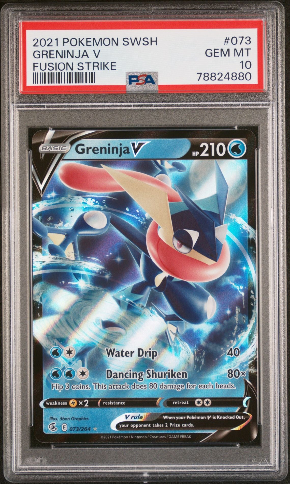 2021 POKEMON SWORD & SHIELD FUSION STRIKE #073 GRENINJA V - PSA 10 GEM MINT