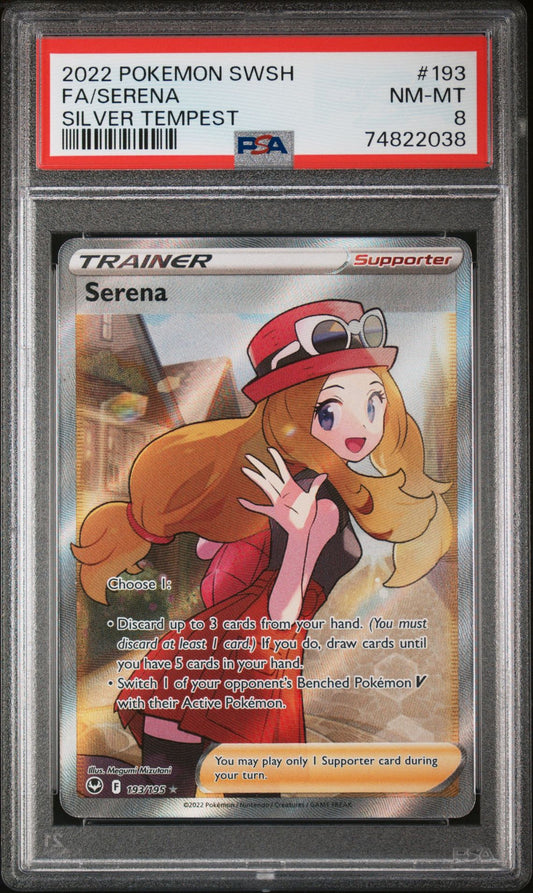 2022 POKEMON SWORD & SHIELD SILVER TEMPEST #193 FULL ART/SERENA - PSA 8 NEAR MINT-MINT