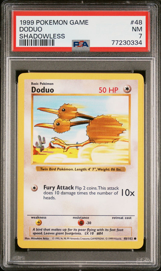 1999 POKEMON GAME 48 DODUO SHADOWLESS - PSA 7 NEAR MINT