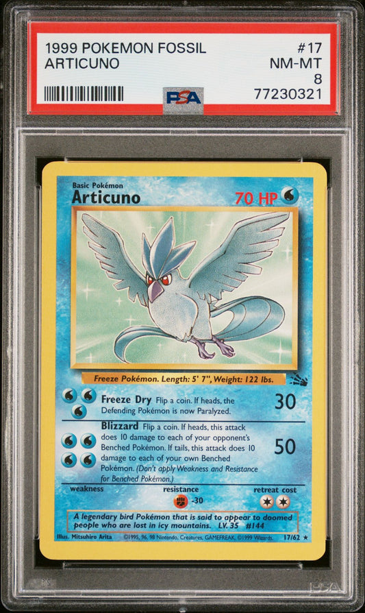 1999 POKEMON FOSSIL #17 ARTICUNO - PSA 8 NEAR MINT-MINT