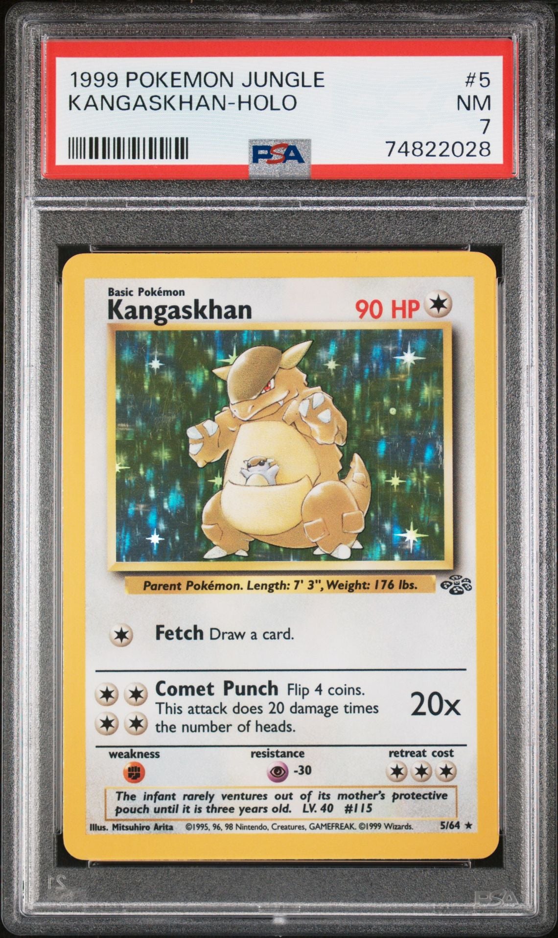 1999 POKEMON JUNGLE #5 KANGASKHAN-HOLO - PSA 7 NEAR MINT