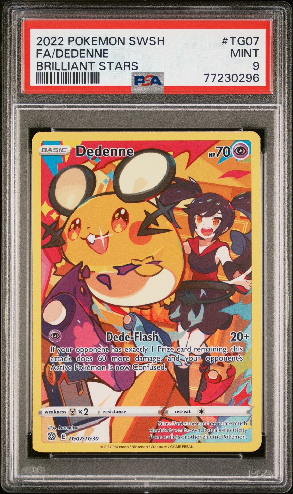 2022 POKEMON SWORD & SHIELD BRILLIANT STARS #TG07 FULL ART/DEDENNE - PSA 9 MINT