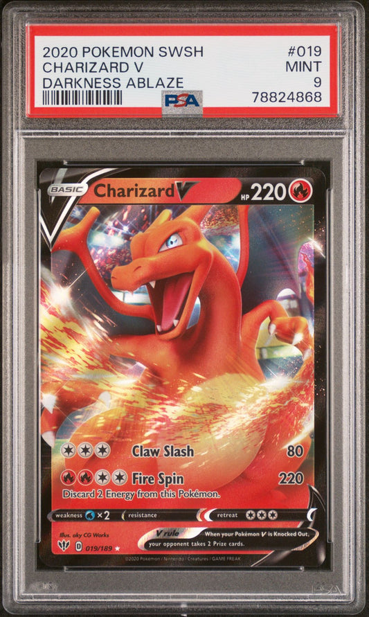 2020 POKEMON SWORD & SHIELD DARKNESS ABLAZE #019 CHARIZARD V - PSA 9 MINT