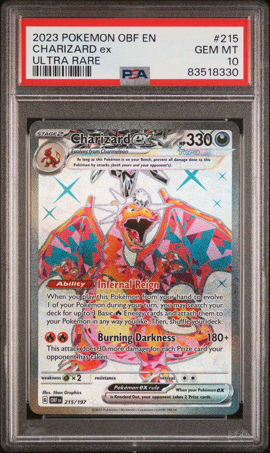 2023 POKEMON OBF EN-OBSIDIAN FLAMES #215 CHARIZARD EX ULTRA RARE - PSA 10 GEM MINT