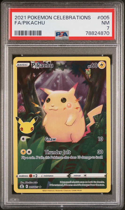 2021 POKEMON CELEBRATIONS #005 FULL ART/PIKACHU - PSA 7 NEAR MINT