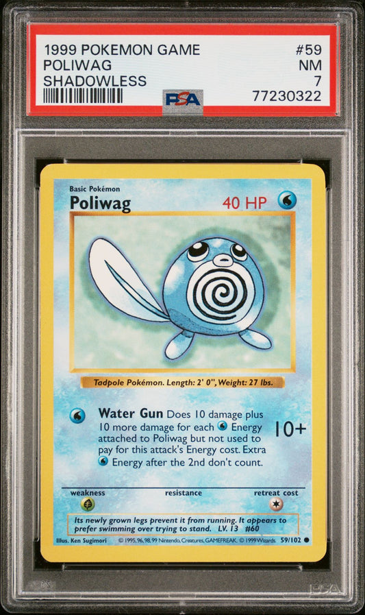 1999 POKEMON GAME #59 POLIWAG SHADOWLESS - PSA 7 NEAR MINT