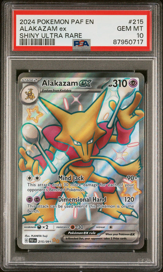 2024 POKEMON PALDEAN FATES 215 ALAKAZAM EX SHINY ULTRA RARE - PSA 10 GEM MINT