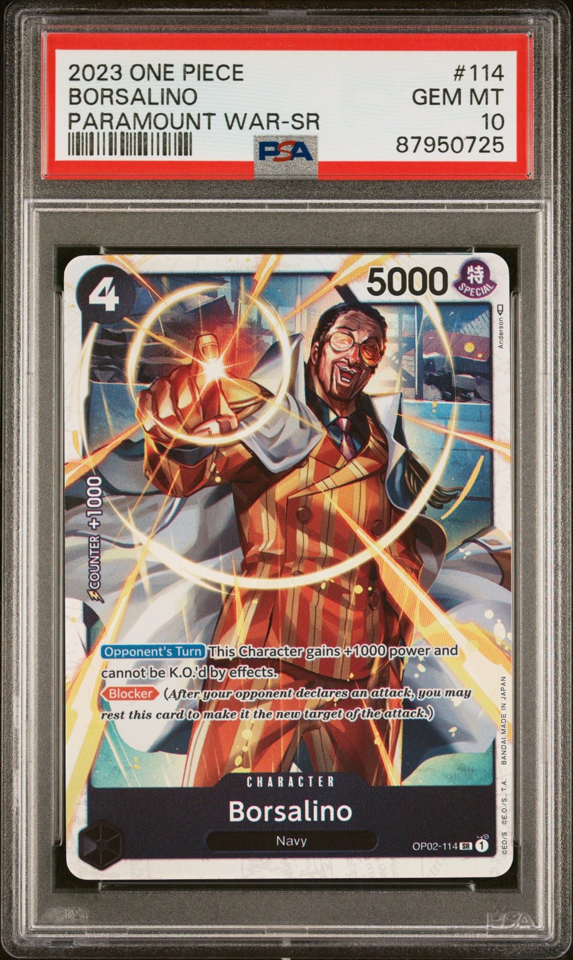 2023 ONE PIECE PARAMOUNT WAR #114 BORSALINO - PSA 10 GEM MINT