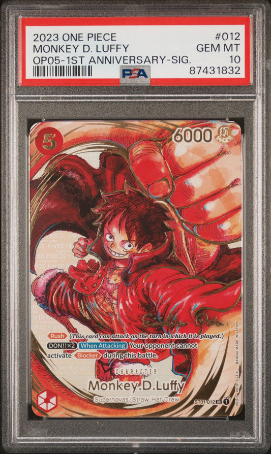 2023 ONE PIECE AWAKENING OF THE NEW ERA #012 MONKEY D. LUFFY 1ST ANNIVERSARY-SIGNATURE - PSA 10 GEM MINT