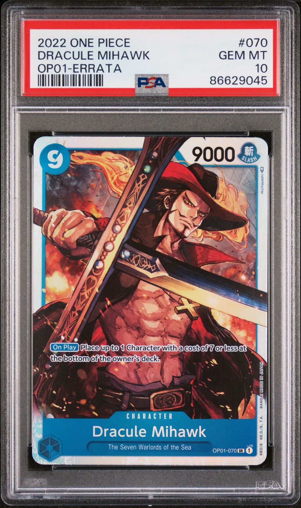 2022 ONE PIECE ROMANCE DAWN #070 DRACULE MIHAWK ERRATA - PSA 10 GEM MINT