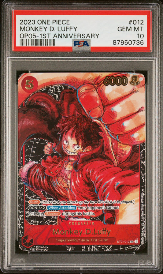 2023 ONE PIECE AWAKENING OF THE NEW ERA #012 MONKEY D. LUFFY 1ST ANNIVERSARY-SIGNATURE - PSA 10 GEM MINT