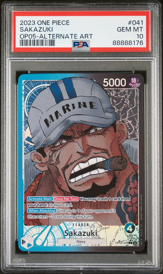 2023 ONE PIECE AWAKENING OF THE NEW ERA #041 SAKAZUKI ALTERNATE ART - PSA 10 GEM MINT