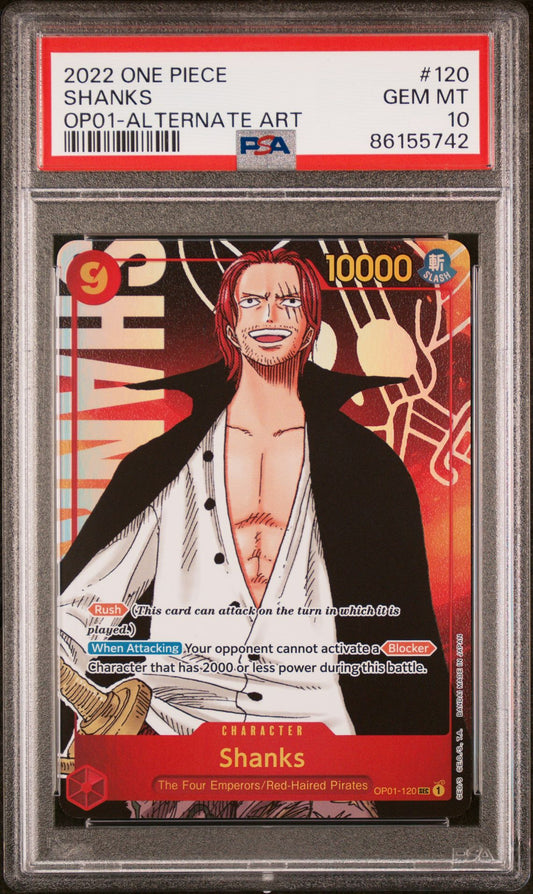 2022 ONE PIECE ROMANCE DAWN #120 SHANKS ALTERNATE ART - PSA 10 GEM MINT