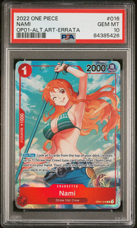 2022 ONE PIECE ROMANCE DAWN 016 NAMI ALTERNATE ART-ERRATA - PSA 10 GEM MINT