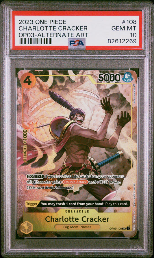 2023 ONE PIECE PILLARS OF STRENGTH #108 CHARLOTTE CRACKER ALTERNATE ART - PSA 10 GEM MINT