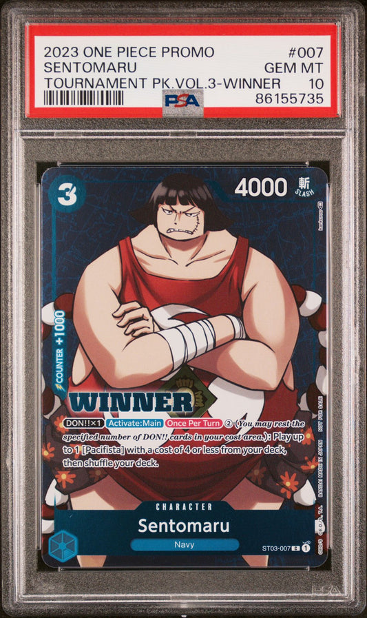 2023 ONE PIECE PROMOS #007 SENTOMARU TOURNAMENT PACK VOL.3-WINNER - PSA 10 GEM MINT