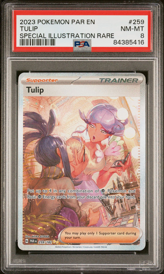 2023 POKEMON PARADOX RIFT 259 TULIP SPECIAL ILLUSTRATION RARE - PSA 8 NM-MT