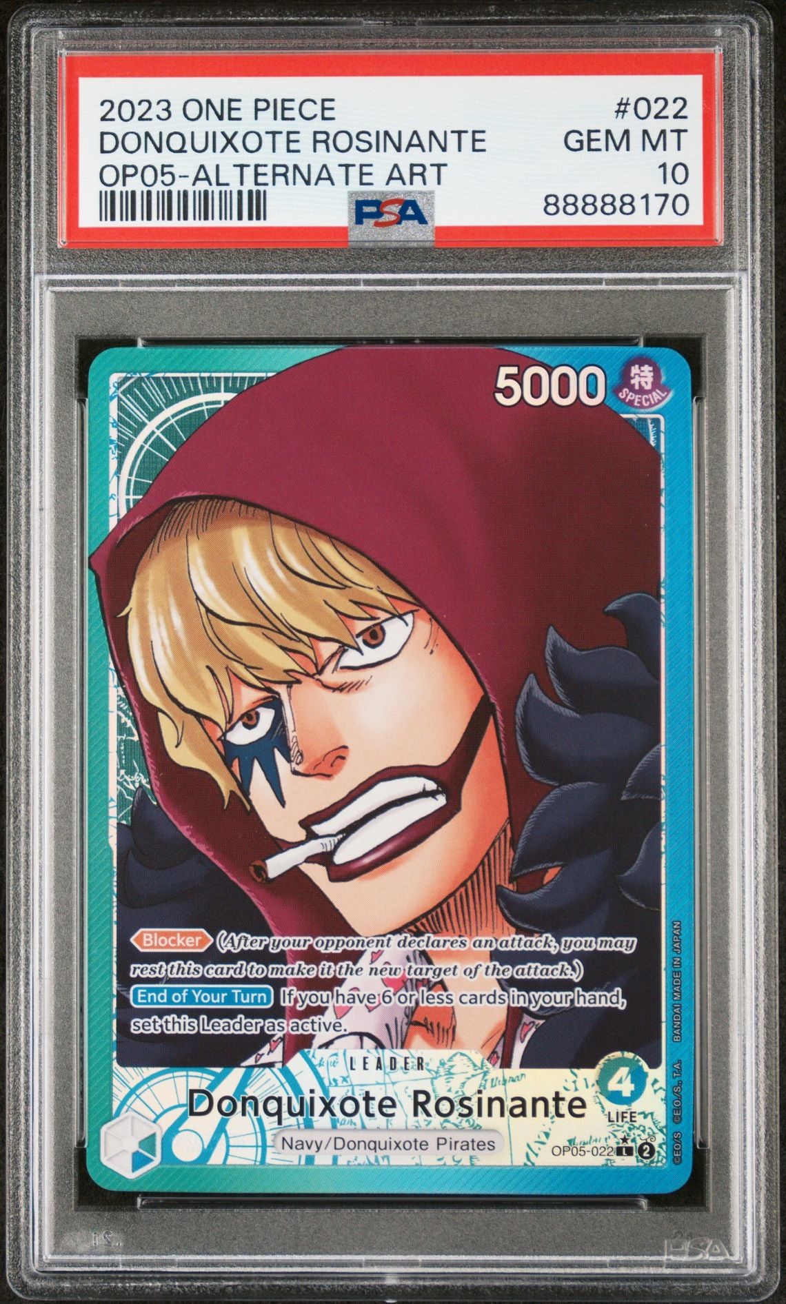 2023 ONE PIECE AWAKENING OF THE NEW ERA #022 DONQUIXOTE ROSINANTE ALTERNATE ART - PSA 10 GEM MINT