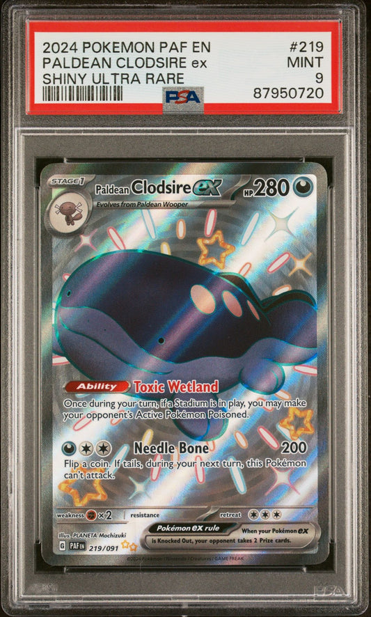 2024 POKEMON PALDEAN FATES 219 PALDEAN CLODSIRE EX SHINY ULTRA RARE - PSA 9 MINT