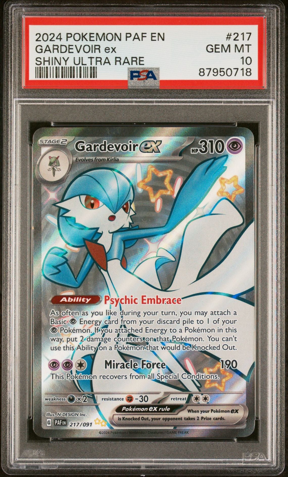 2024 POKEMON PALDEAN FATES #217 GARDEVOIR EX SHINY ULTRA RARE - PSA 10 GEM MINT