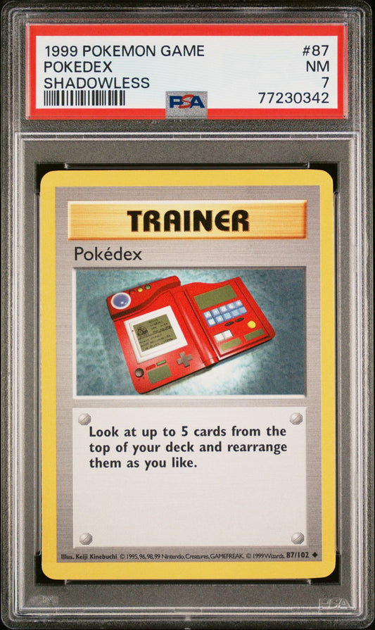 1999 POKEMON GAME #87 POKEDEX SHADOWLESS - PSA 7 NEAR MINT