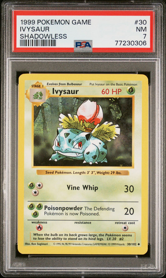 1999 POKEMON GAME #30 IVYSAUR SHADOWLESS - PSA 7 NEAR MINT