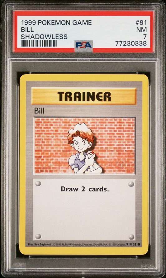 1999 POKEMON GAME 91 BILL SHADOWLESS - PSA 7 NEAR MINT