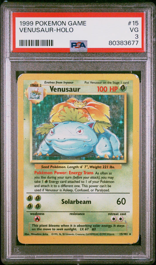 1999 POKEMON GAME #15 VENUSAUR-HOLO - PSA 3 VERY GOOD