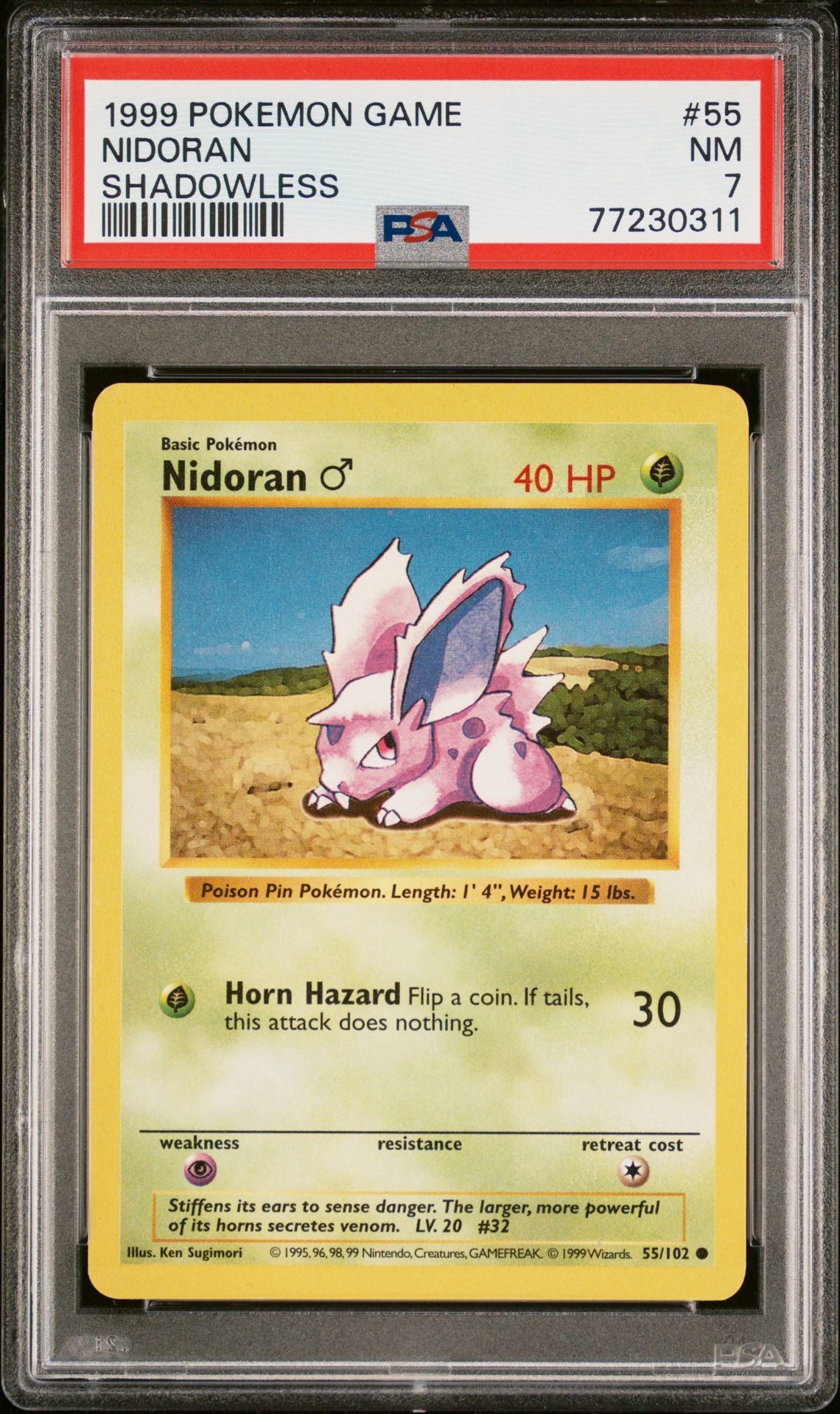 1999 POKEMON GAME #55 NIDORAN SHADOWLESS - PSA 7 NEAR MINT