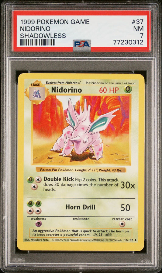 1999 POKEMON GAME #37 NIDORINO SHADOWLESS - PSA 7 NEAR MINT