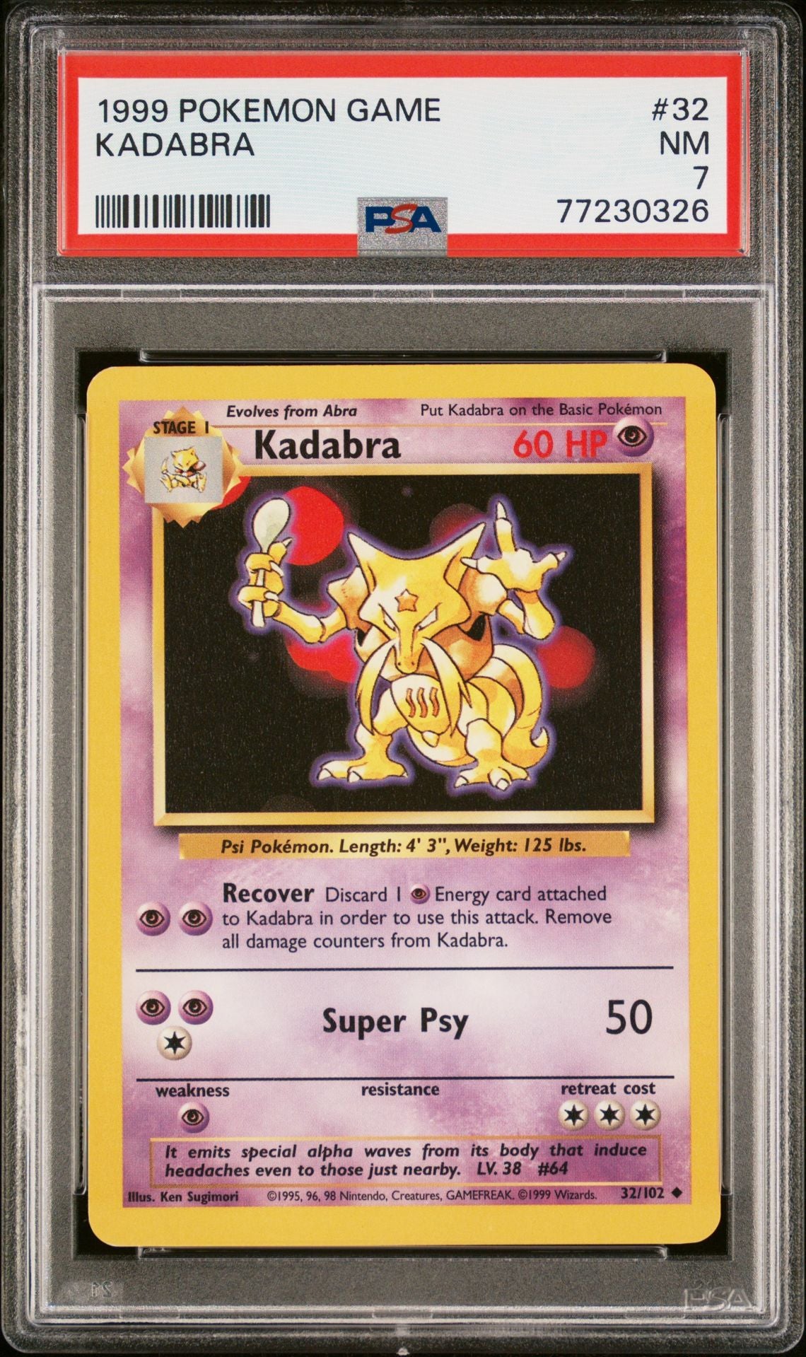 1999 POKEMON GAME #32 KADABRA - PSA 7 NEAR MINT