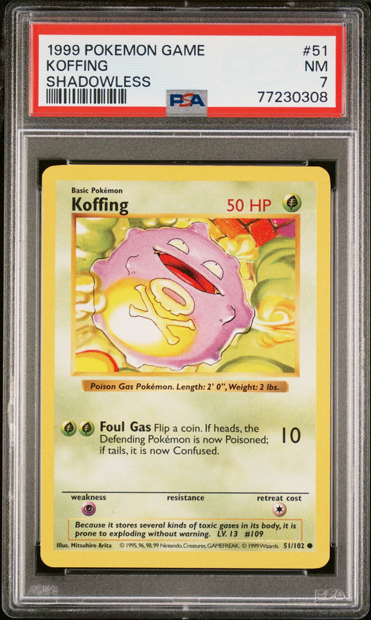 1999 POKEMON GAME #51 KOFFING SHADOWLESS - PSA 7 NEAR MINT