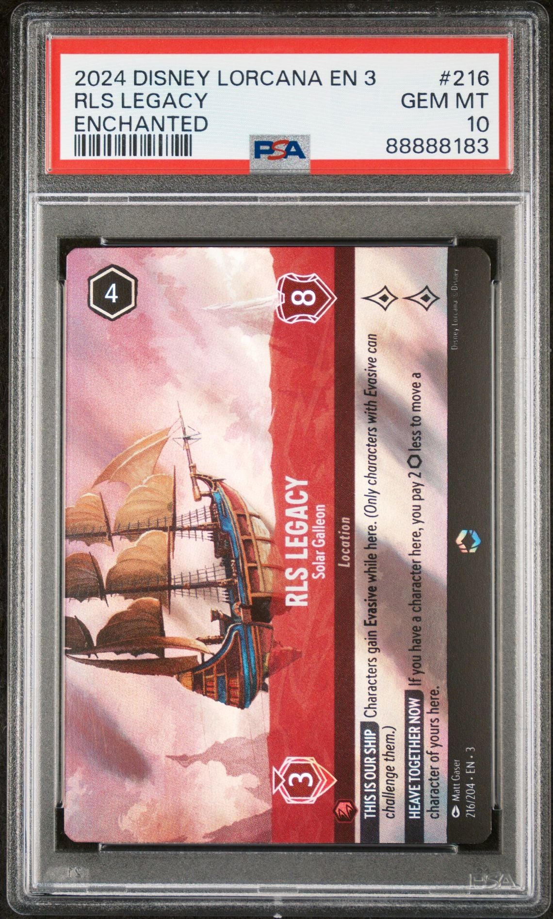 2024 DISNEY LORCANA EN 3-INTO THE INKLANDS 216 RLS LEGACY - SOLAR GALLEON ENCHANTED - PSA 10 GEM MINT