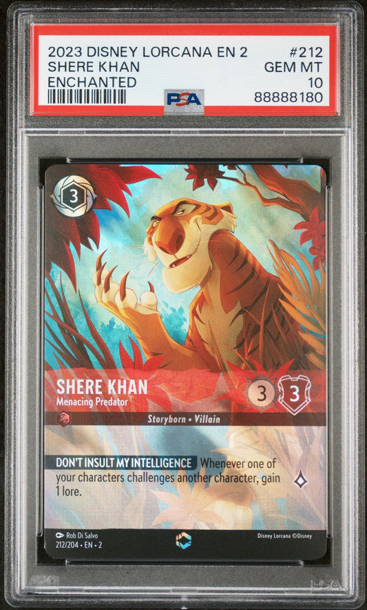 2023 DISNEY LORCANA EN 2-RISE OF THE FLOODBORN 212 SHERE KHAN - MENACING PREDATOR ENCHANTED - PSA 10 GEM MINT